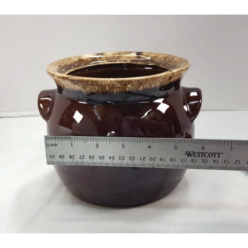 Vintage Hull Pottery Bean Pot Brown Drip Glaze Oven Proof with Lid Cookie Jar